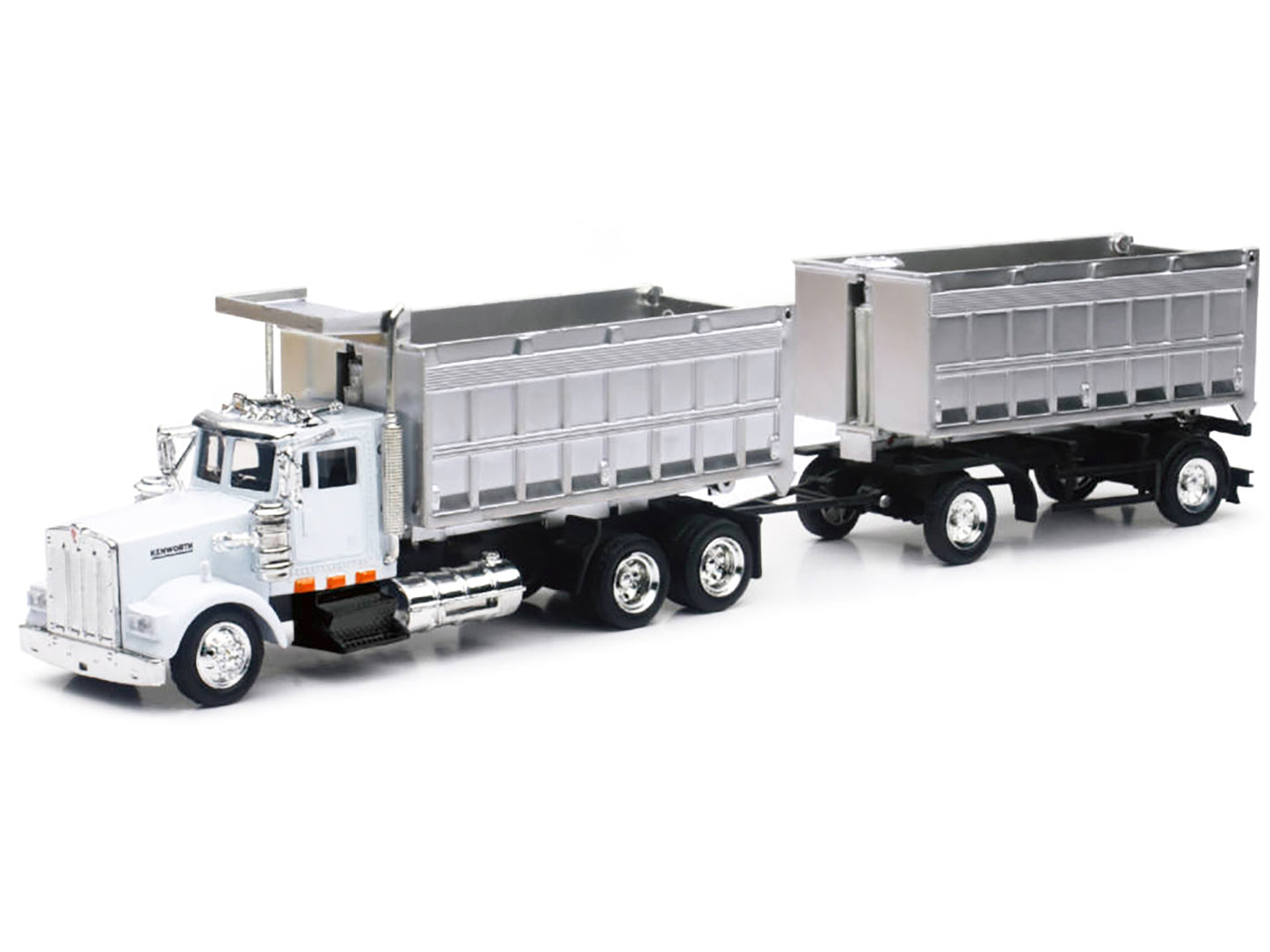 Kenworth W900 Dump Truck with Twin Dump Body White and Chrome "Long Haul Trucker" Series 1/43 Diecast Model by New Ray-DiecastModeler.com