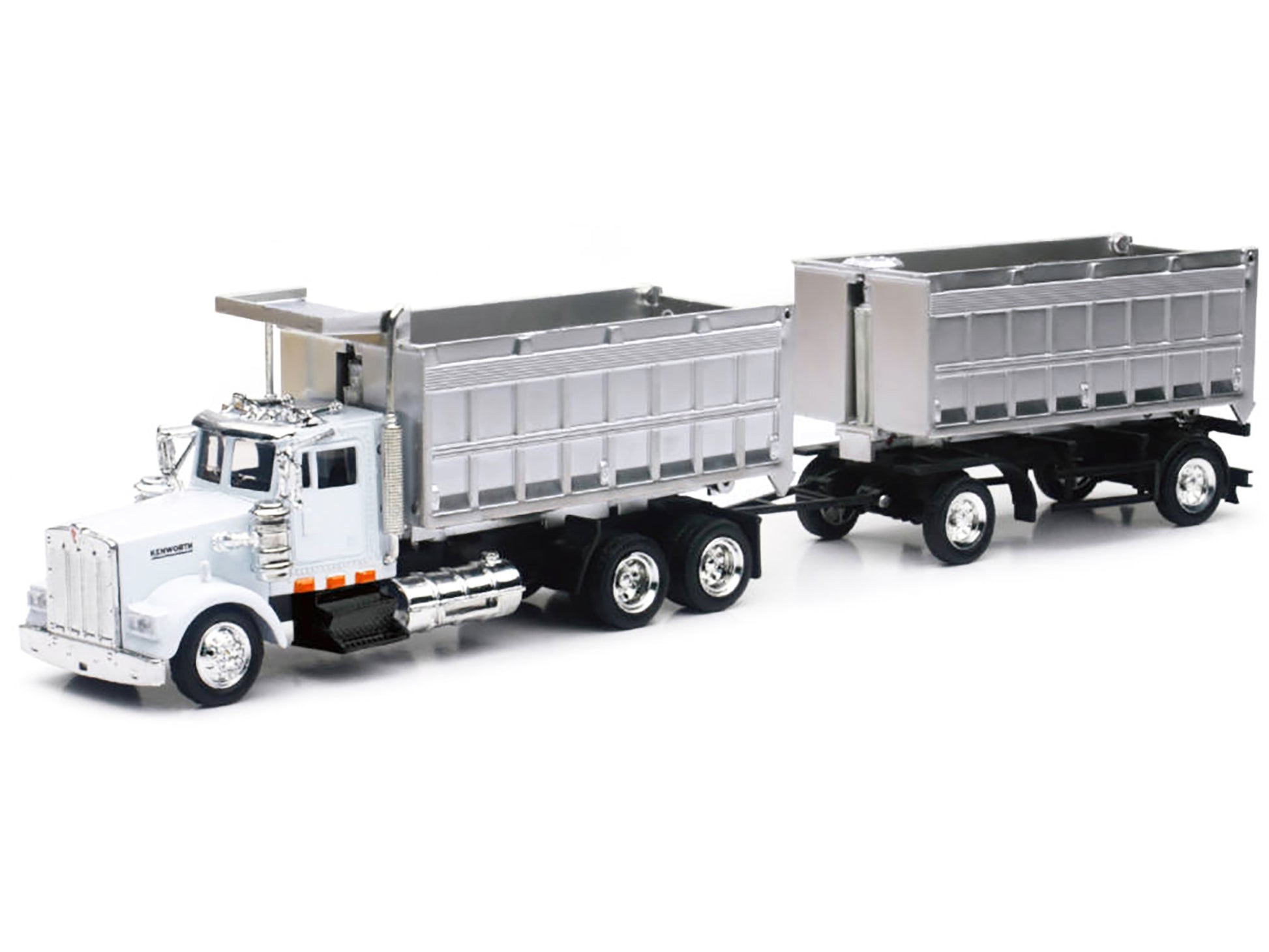 Kenworth W900 Dump Truck with Twin Dump Body White and Chrome "Long Haul Trucker" Series 1/43 Diecast Model by New Ray-DiecastModeler.com