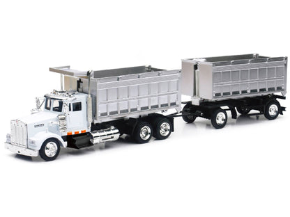 Kenworth W900 Dump Truck with Twin Dump Body White and Chrome "Long Haul Trucker" Series 1/43 Diecast Model by New Ray-DiecastModeler.com