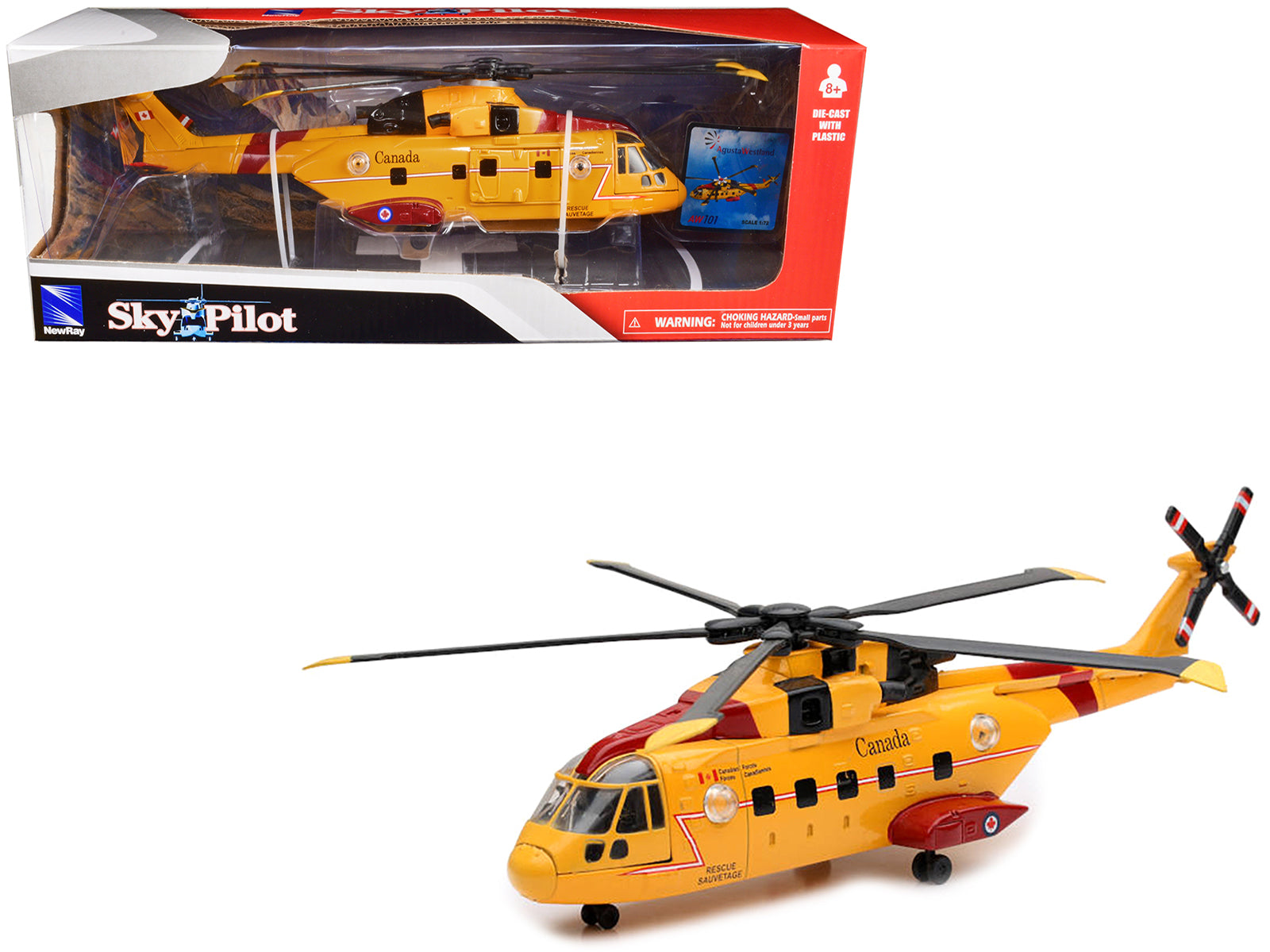 AgustaWestland AW101 (EH101) Helicopter Yellow "Canada Forces Search & Rescue" "Sky Pilot" Series 1/72 Diecast Model by New Ray-DiecastModeler.com