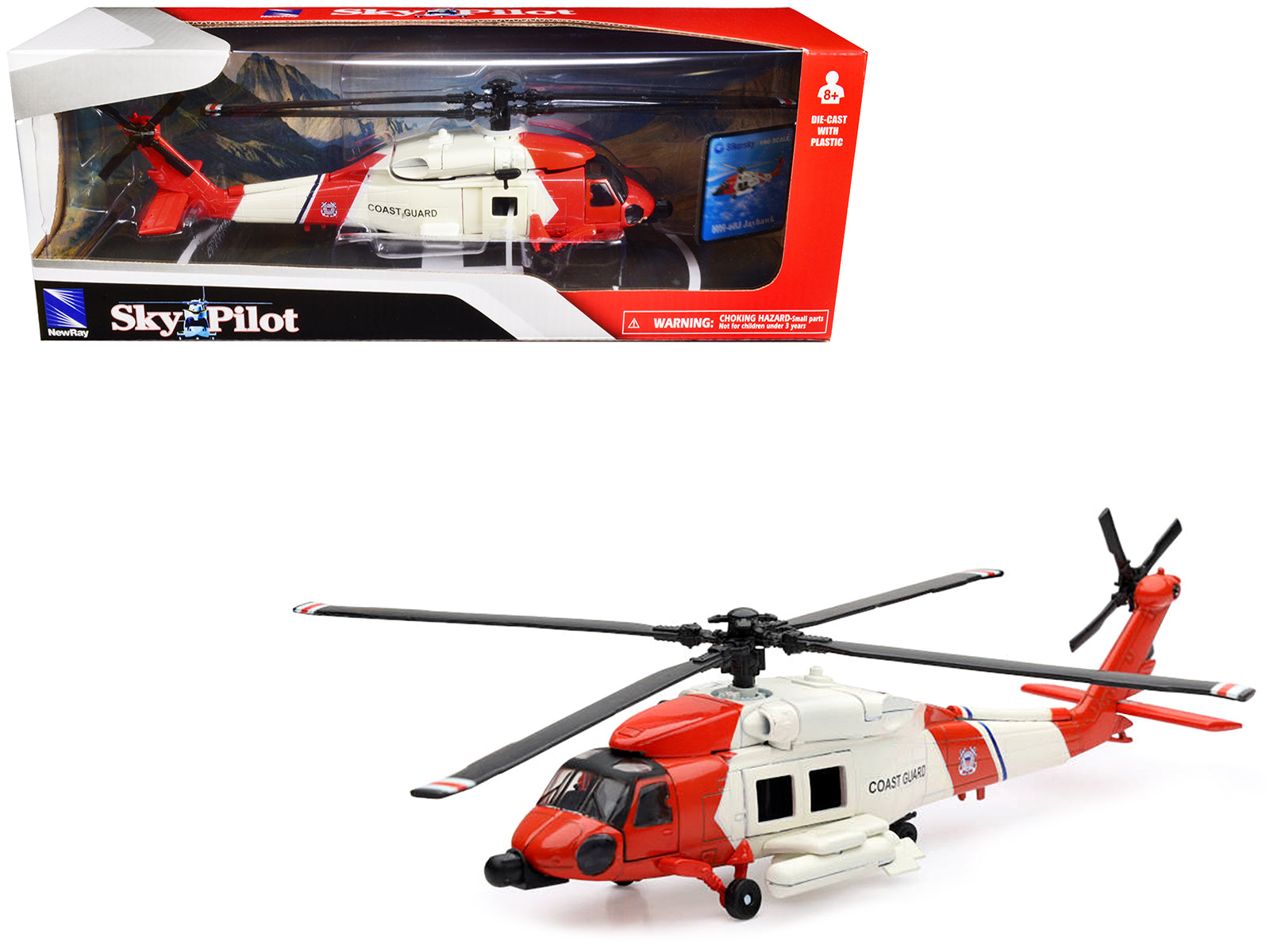 Sikorsky HH-60J Jayhawk Helicopter Red and White "United States Coast Guard" "Sky Pilot" Series 1/60 Diecast Model by New Ray-DiecastModeler.com