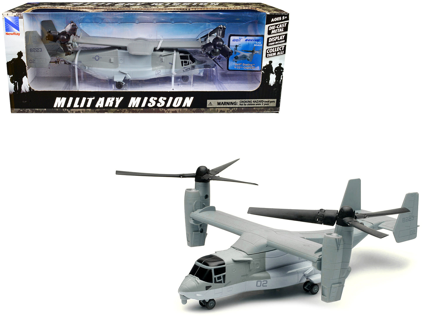 Bell Boeing V-22 Osprey Aircraft #02 Gray "US Air Force" "Military Mission" Series 1/72 Diecast Model by New Ray-DiecastModeler.com