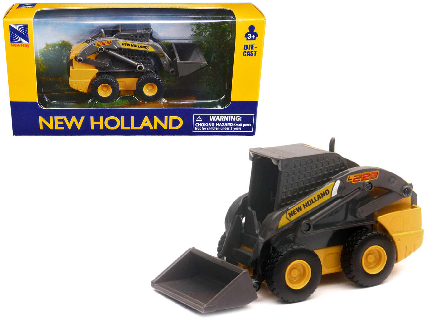 New Holland L228 Skid Steer Yellow Diecast Model by New Ray-DiecastModeler.com