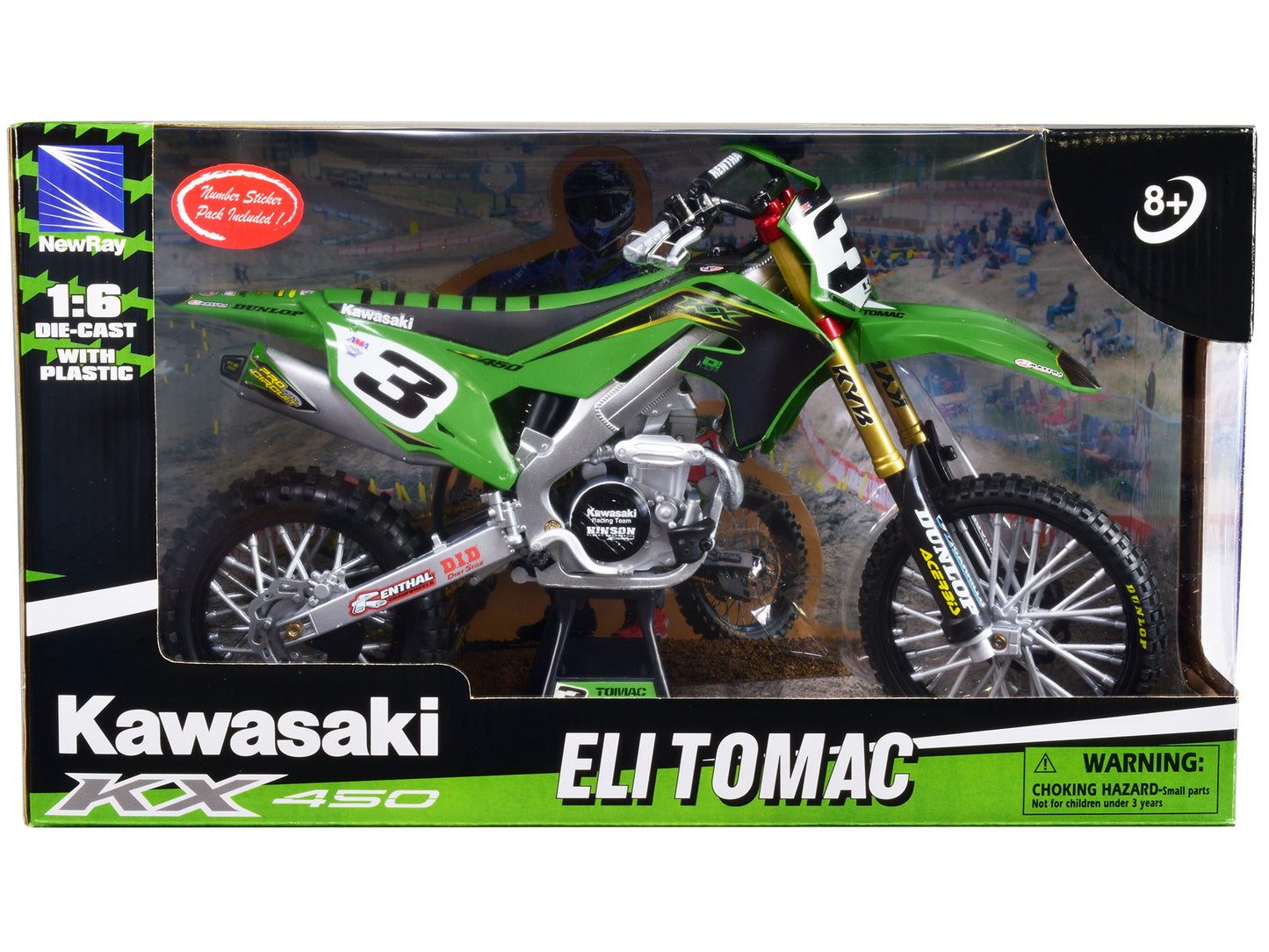 Kawasaki KX 450F Dirt Bike Motorcycle #3 Eli Tomac Green and Black "Kawasaki Racing Team" 1/6 Diecast Model by New Ray