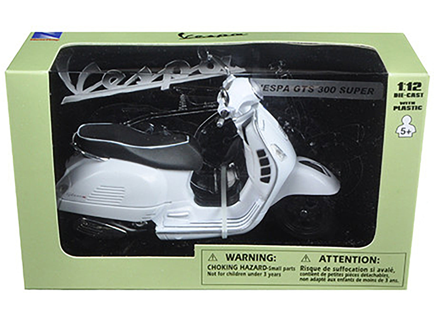 Vespa GTS 300 Super White Motorcycle 1/12 by New Ray-DiecastModeler.com