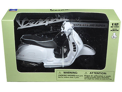 Vespa GTS 300 Super White Motorcycle 1/12 by New Ray-DiecastModeler.com