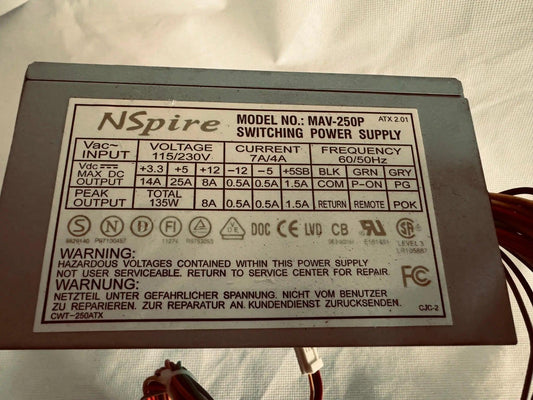 Nspire Power Switching Power Supply Model No: MAV-250P-DiecastModeler.com