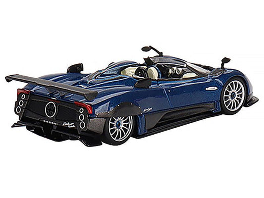 Pagani Zonda HP Barchetta Convertible Blue Tricolore Metallic and Carbon with White Interior Limited Edition to 4200 pieces Worldwide 1/64 Diecast Model Car by Mini GT-DiecastModeler.com