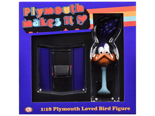 Plymouth Loved Bird Figure with Plum Crazy Hood Stand 1/18 Diecast Model by ACME-DiecastModeler.com