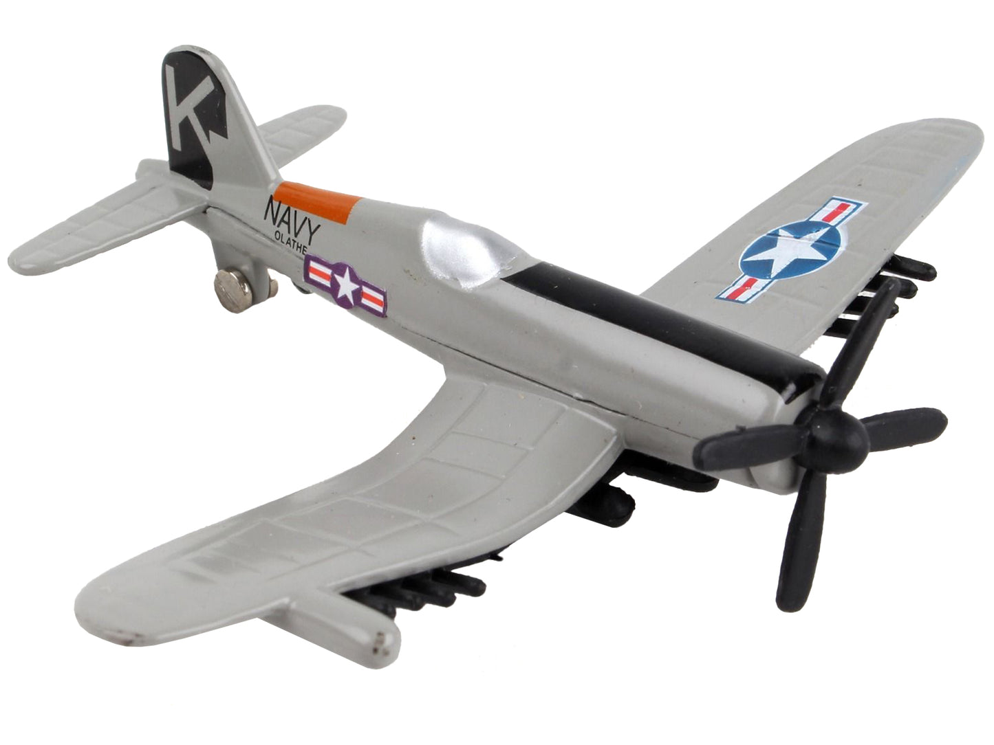 Vought F4U Corsair Fighter Aircraft Gray "United States Navy" with Runway Section Diecast Model Airplane by Runway24