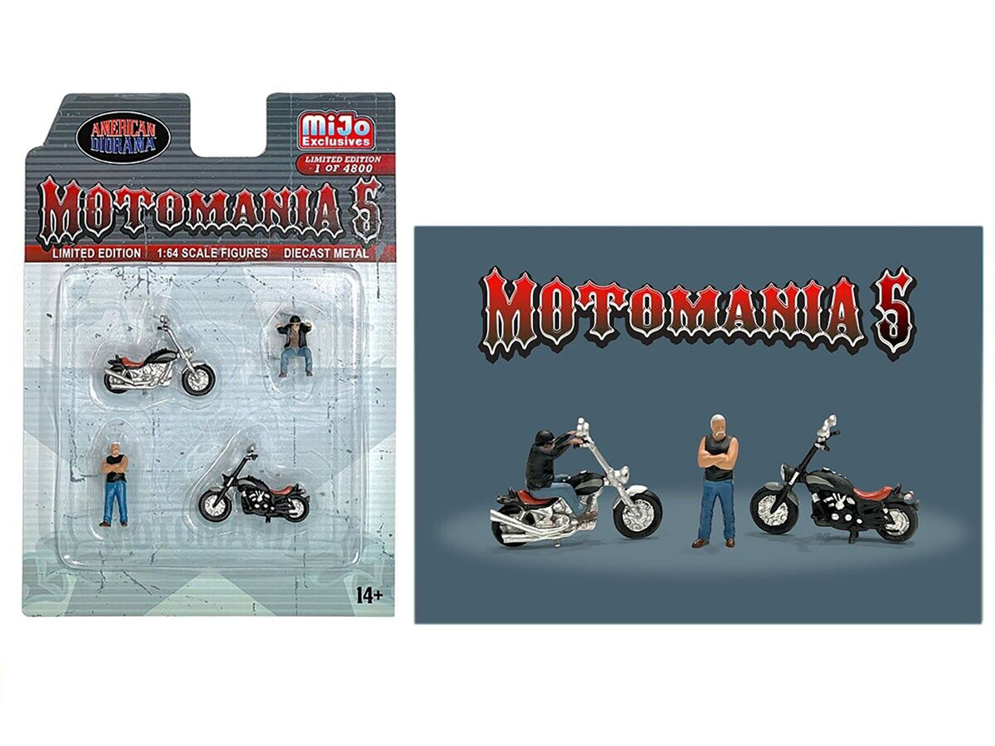 "Motomania 5" 4 piece Diecast Set (2 Figures and 2 Motorcycles) Limited Edition to 4800 pieces Worldwide for 1/64 Scale Models by American Diorama-DiecastModeler.com