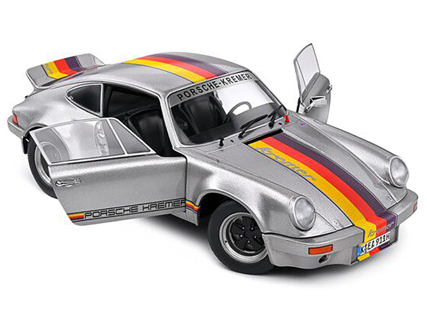 1973 Porsche 911 RSR "Kremer" Silver Metallic with Stripes 1/18 Diecast Model Car by Solido