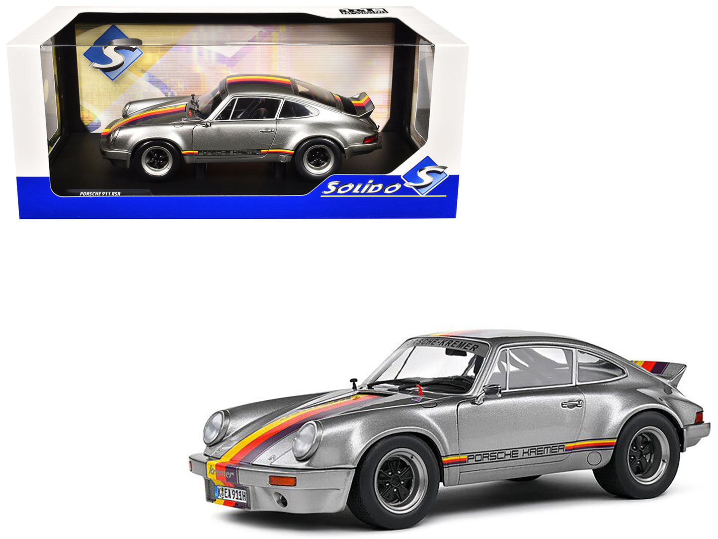 1973 Porsche 911 RSR "Kremer" Silver Metallic with Stripes 1/18 Diecast Model Car by Solido
