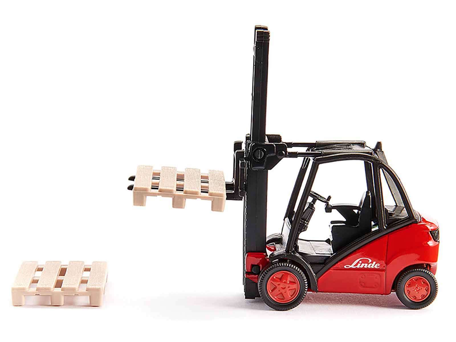 Linde Forklift Truck Red with 2 Pallet Accessories 1/50 Diecast Model by Siku-DiecastModeler.com
