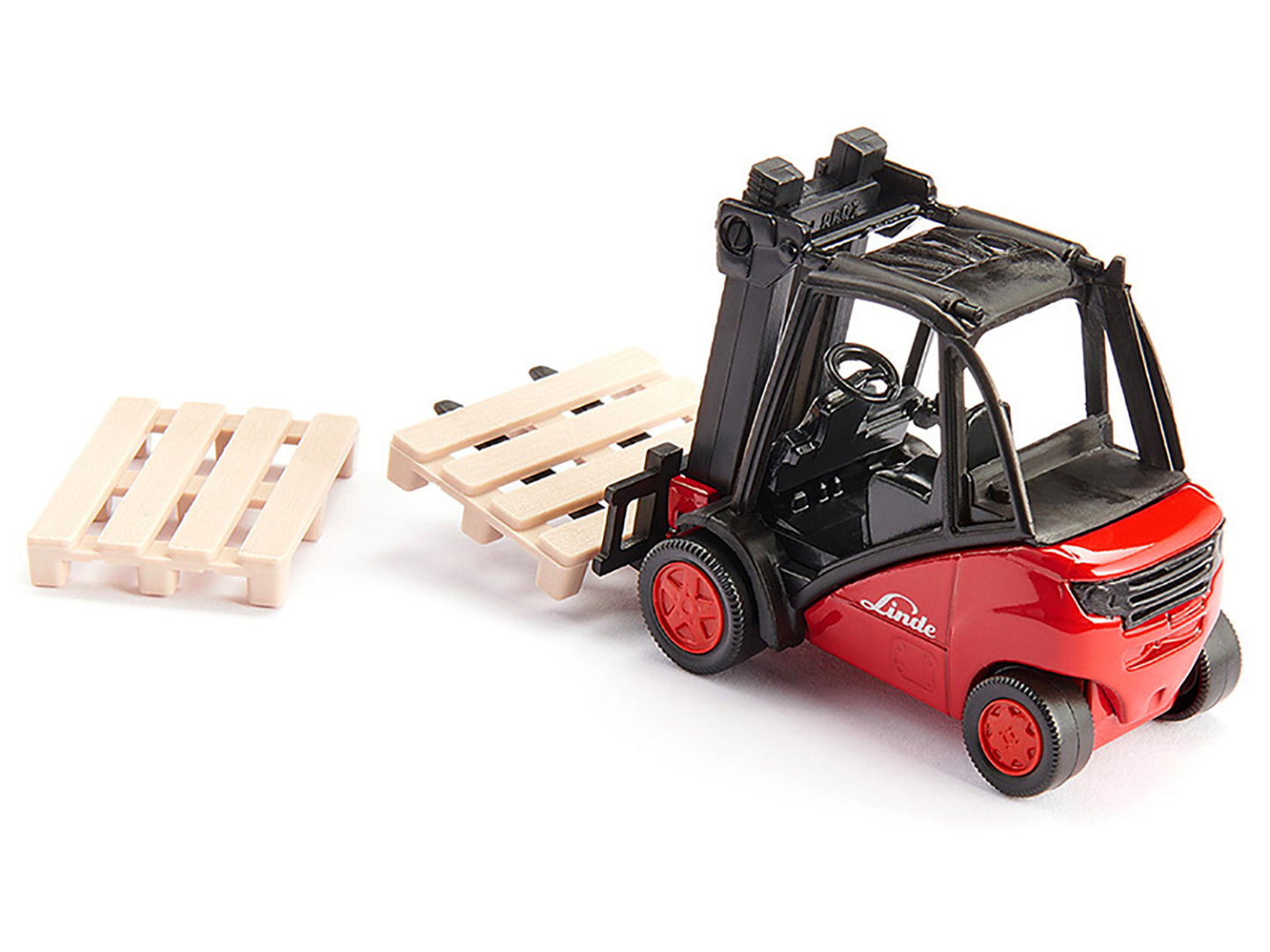 Linde Forklift Truck Red with 2 Pallet Accessories 1/50 Diecast Model by Siku-DiecastModeler.com