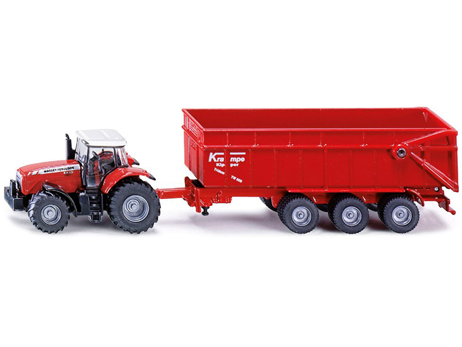 Massey Ferguson 8480 Dyna VT Tractor Red with Silver Top and Krampe Dump Trailer Red 1/87 (HO) Diecast Models by Siku-DiecastModeler.com