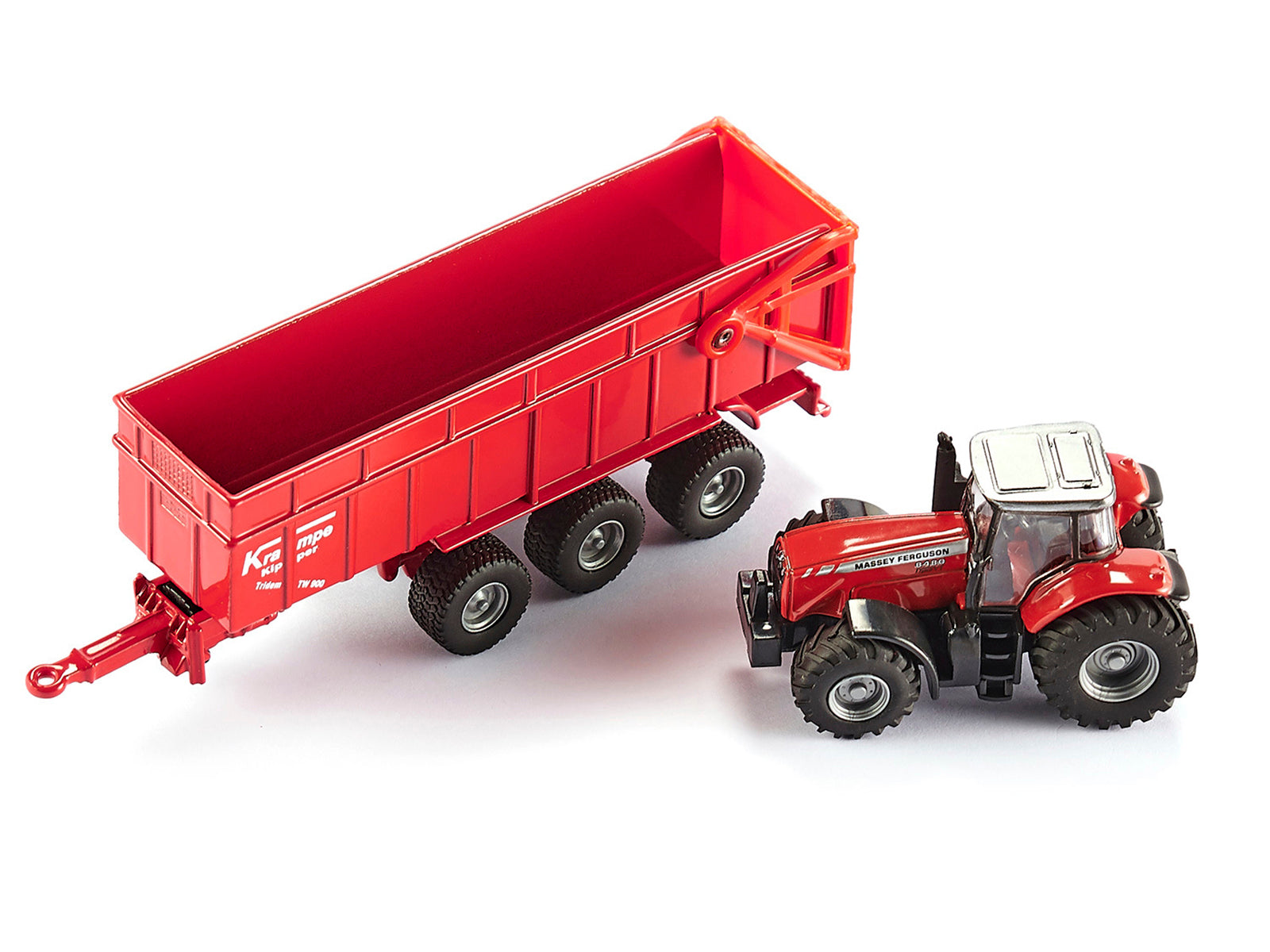 Massey Ferguson 8480 Dyna VT Tractor Red with Silver Top and Krampe Dump Trailer Red 1/87 (HO) Diecast Models by Siku-DiecastModeler.com