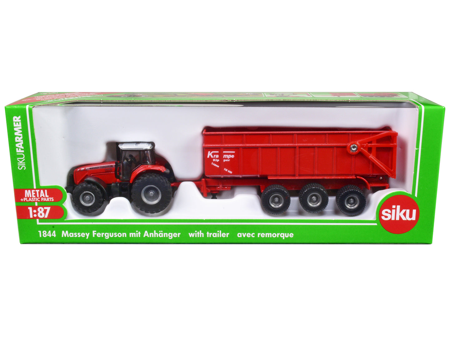 Massey Ferguson 8480 Dyna VT Tractor Red with Silver Top and Krampe Dump Trailer Red 1/87 (HO) Diecast Models by Siku-DiecastModeler.com