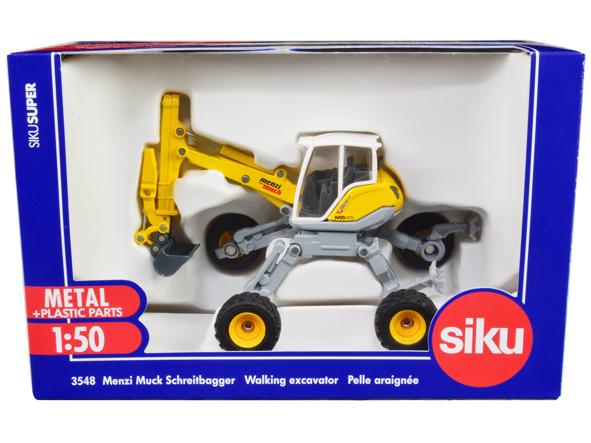 Menzi Muck M545 Walking Excavator Yellow with White Top 1/50 Diecast Model by Siku-DiecastModeler.com