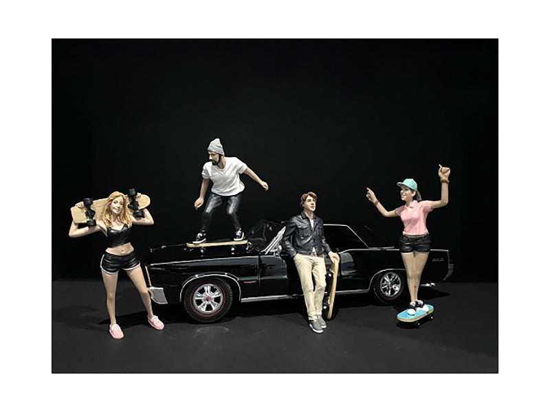 Skateboarders Figurines 4 piece Set for 1/24 Scale Models by American Diorama-DiecastModeler.com