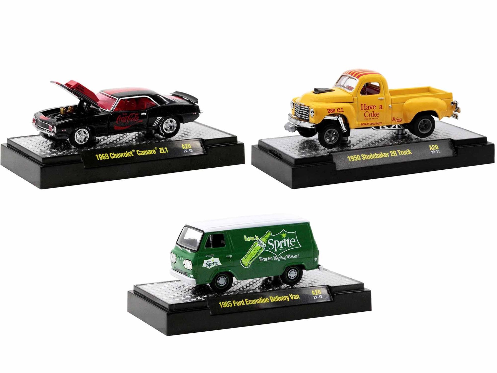 "Sodas" Set of 3 pieces Release 20 Limited Edition to 8750 pieces Worldwide 1/64 Diecast Model Cars by M2 Machines-DiecastModeler.com