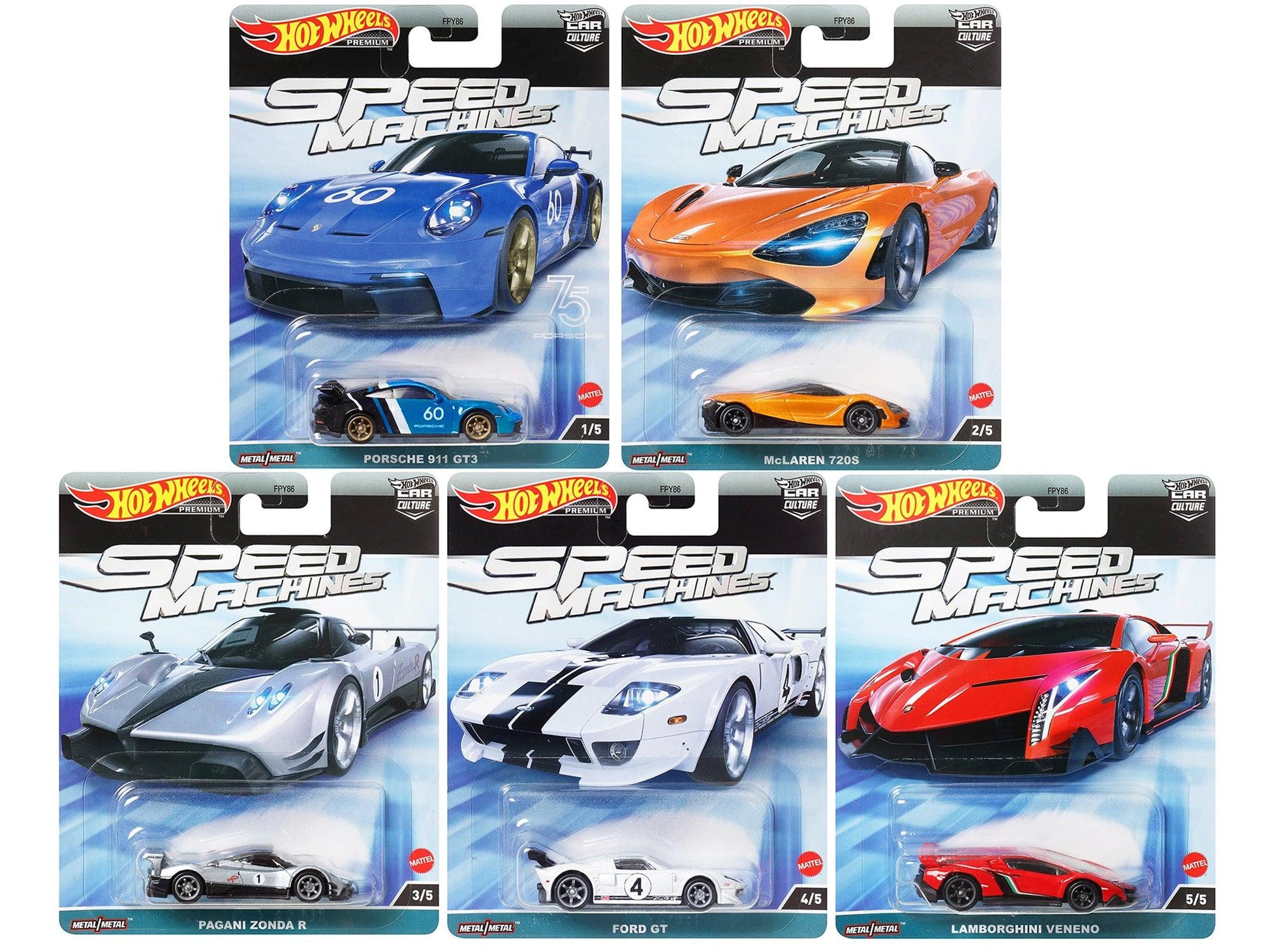 "Speed Machines" 5 piece Set "Car Culture" Series Diecast Model Cars by Hot Wheels-DiecastModeler.com