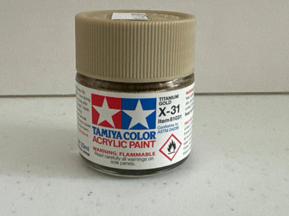 Tamiya Acrylic X-31 Titanium Gold 3/4 oz Paint Jar 81031-DiecastModeler.com