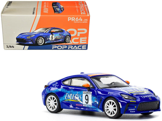 Toyota GR86 #9 "Endless" Blue with Graphics 1/64 Diecast Model Car by Pop Race-DiecastModeler.com