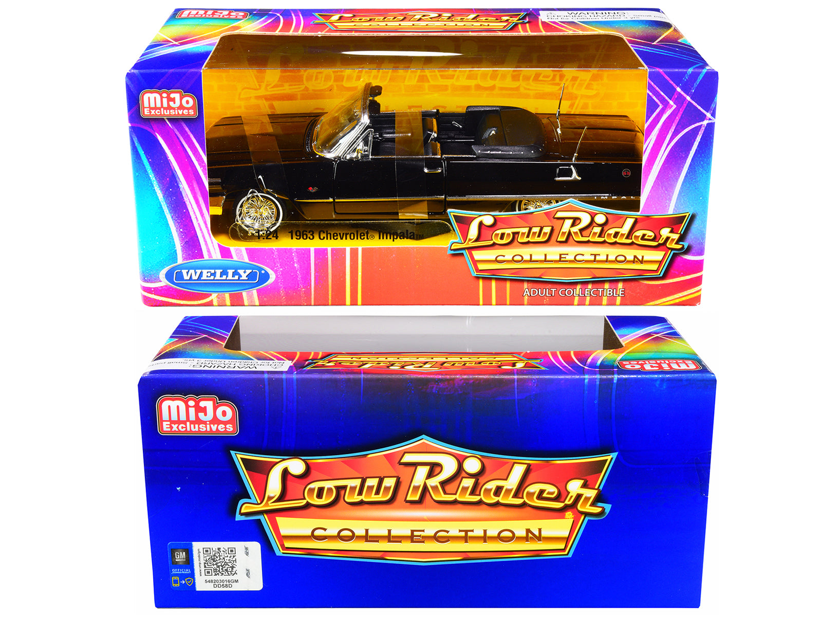 1963 Chevrolet Impala SS Convertible Black "Low Rider Collection" 1/24 Diecast Model Car by Welly-DiecastModeler.com