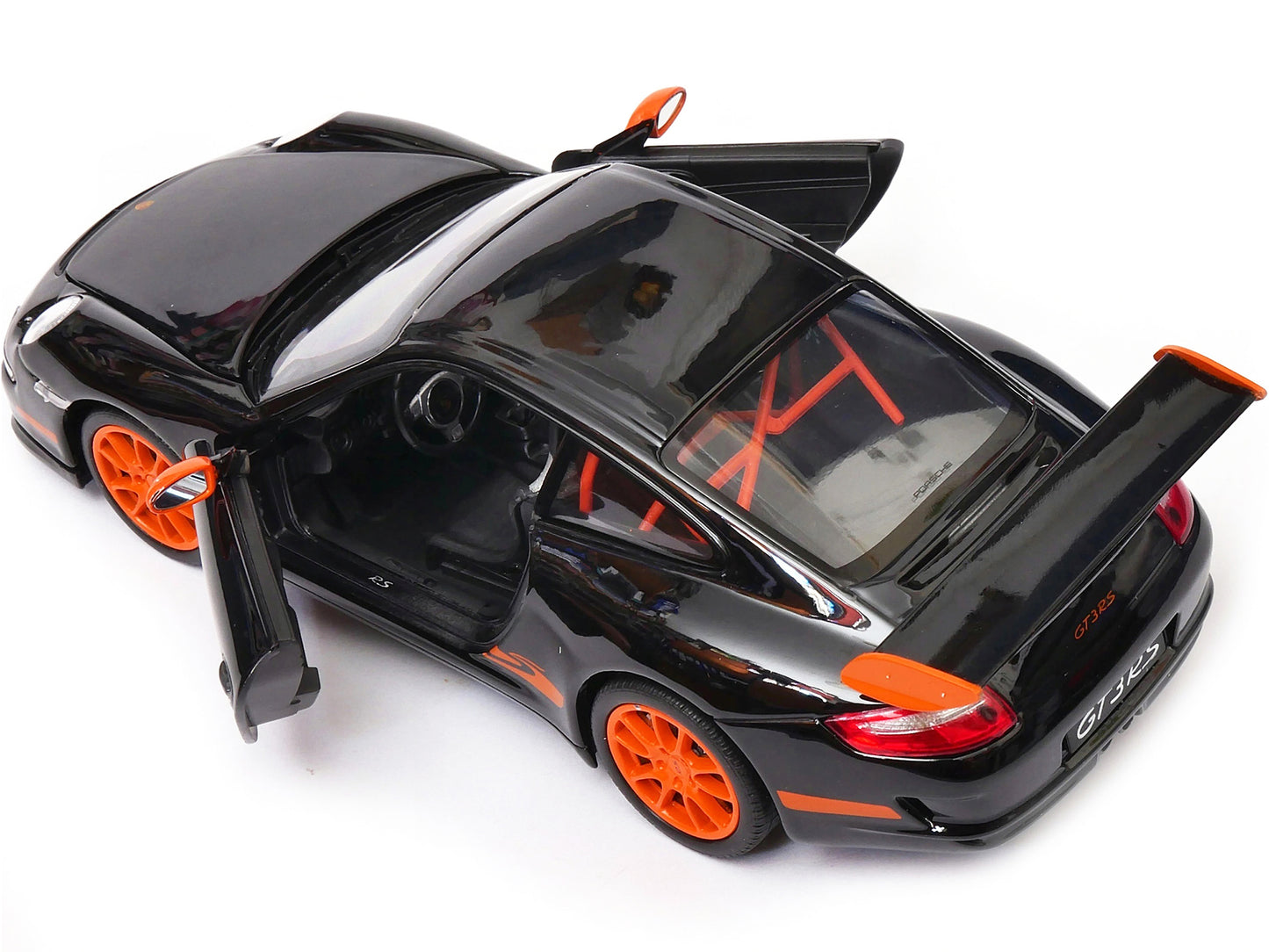 Porsche 911 (997) GT3 RS Black with Orange Accents 1/24-1/27 Diecast Model Car by Welly