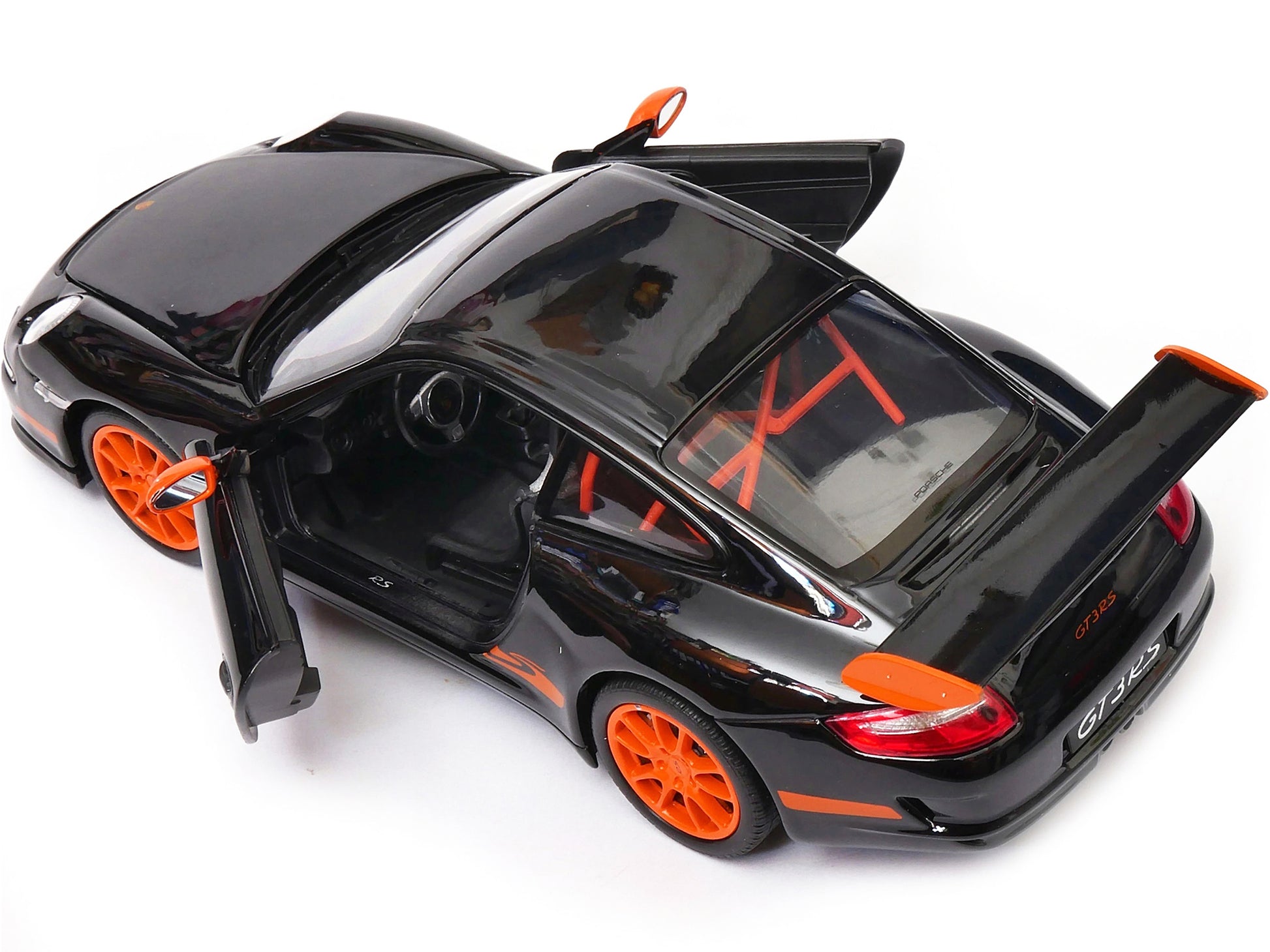 Porsche 911 (997) GT3 RS Black with Orange Accents 1/24-1/27 Diecast Model Car by Welly-DiecastModeler.com