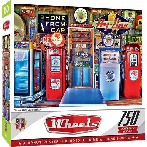 WHEELS CLASSIC GAS - 750 PIECE JIGSAW PUZZLE BY LINDA BERMAN-DiecastModeler.com