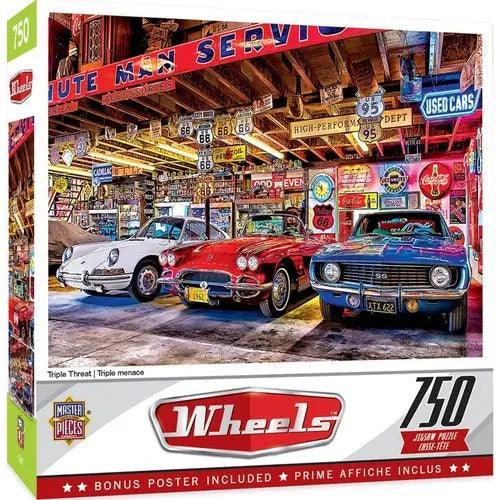 WHEELS TRIPLE THREAT - 750 PIECE JIGSAW PUZZLE BY LINDA BERMAN-DiecastModeler.com