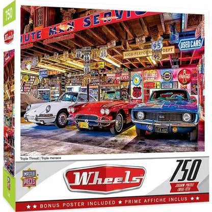 WHEELS TRIPLE THREAT - 750 PIECE JIGSAW PUZZLE BY LINDA BERMAN-DiecastModeler.com