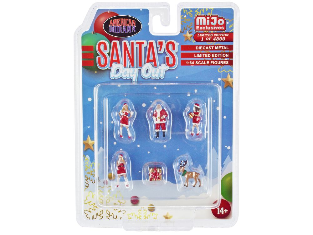 "Santa's Day Out" 6 piece Diecast Set (1 Male 2 Female 1 Reindeer 1 Present Figures and Accessories) Limited Edition to 4800 pieces Worldwide 1/64 Scale Models by American Diorama