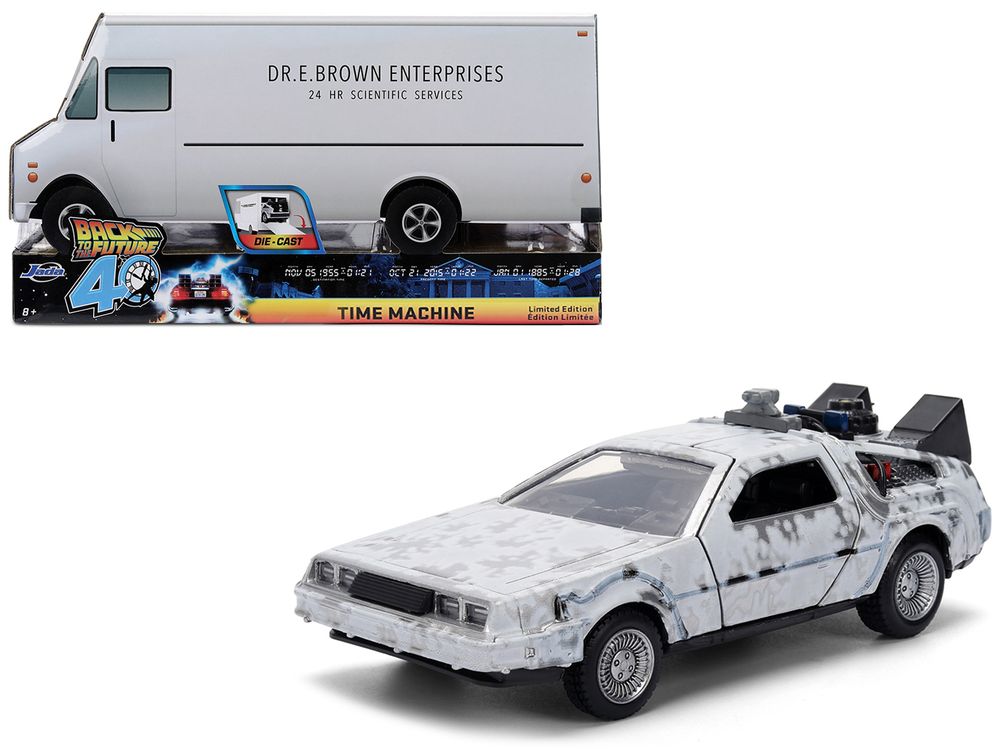DMC DeLorean Time Machine Brushed Metal (Frost Version) "Back to the Future" (1985) Movie "40th Anniversary" Special Packaging "Hollywood Rides" Series 1/32 Diecast Model Car by Jada